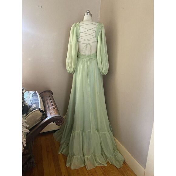 Mac Duggal Sz 8 Lace Up Chiffon Ruffle Tiered Goddess Gown Maxi Dress NWT $598 - Picture 7 of 15